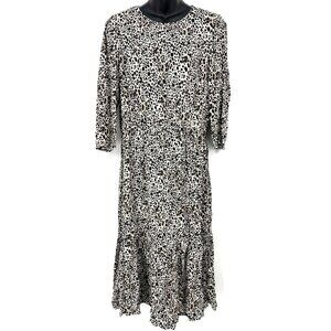 A New Day Dress Size Large Animal Print 3/4 Sleeve Ruffle Hem Stretch Women New